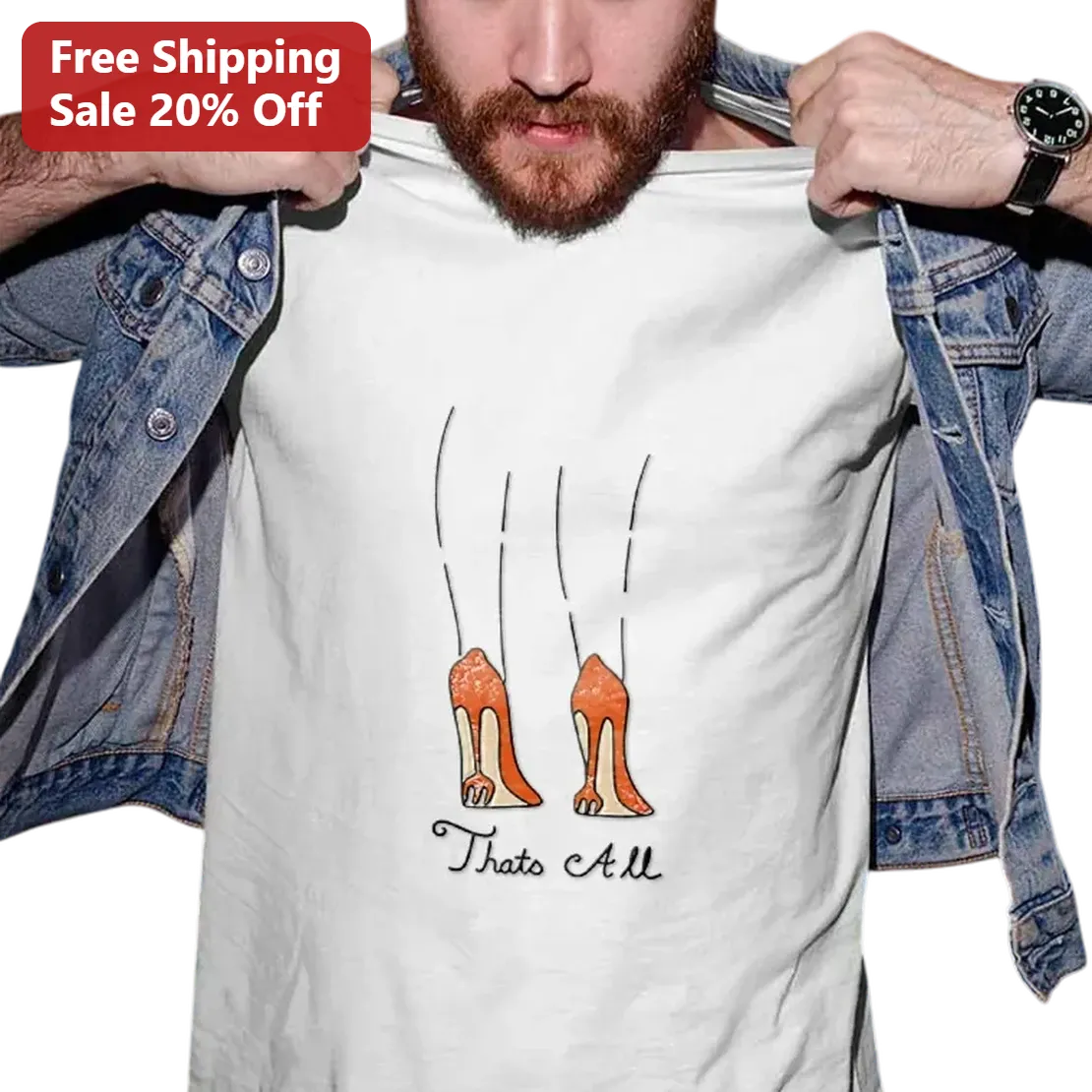 That's All Tee, Funny High Heel Fork Minimalist Line Art Shirt, Quirky Fashion Lover Gift for Women