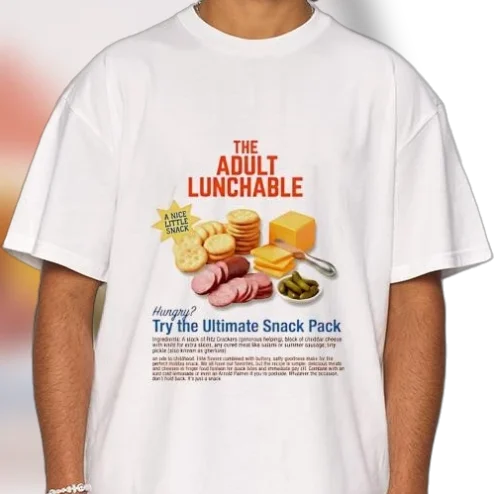 The Adult Lunchable Ultimate Snack Pack Tee, Funny Charcuterie Food Graphic Shirt, Novelty Snack Lover Gift