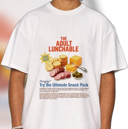The Adult Lunchable Ultimate Snack Pack Tee, Funny Charcuterie Food Graphic Shirt, Novelty Snack Lover Gift