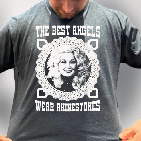 The Best Angels Wear Rhinestones Tee Dolly Parton Vintage Graphic Shirt for Country Music Fans