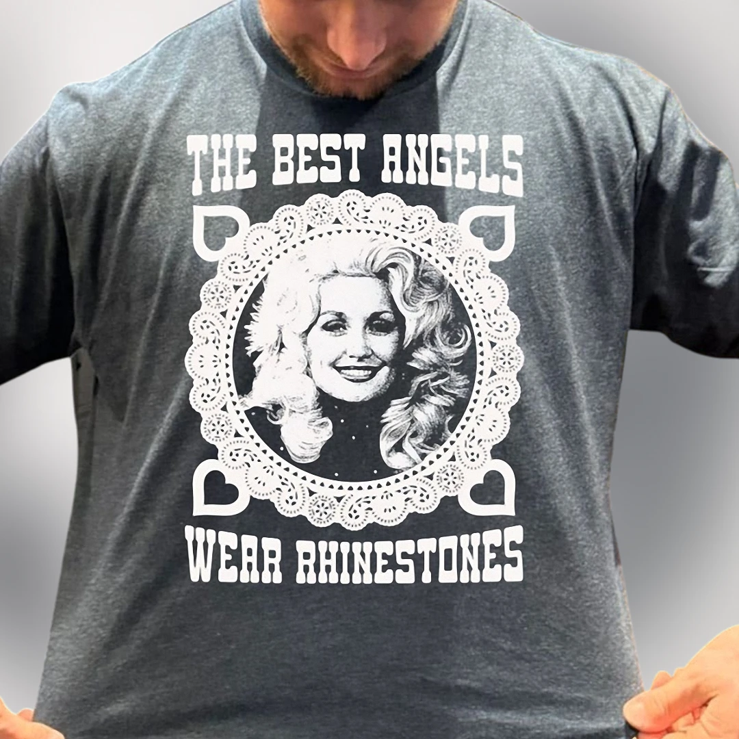 The Best Angels Wear Rhinestones Tee Dolly Parton Vintage Graphic Shirt for Country Music Fans