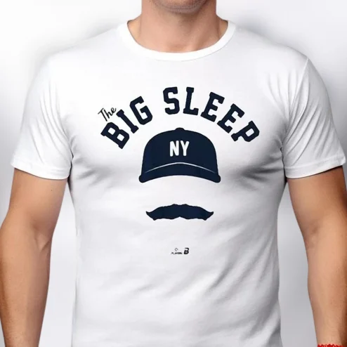 The Big Sleep NY Baseball Graphic Tee, Funny Mustache Sports Fan Shirt, Casual Unisex Cotton Tee Gift