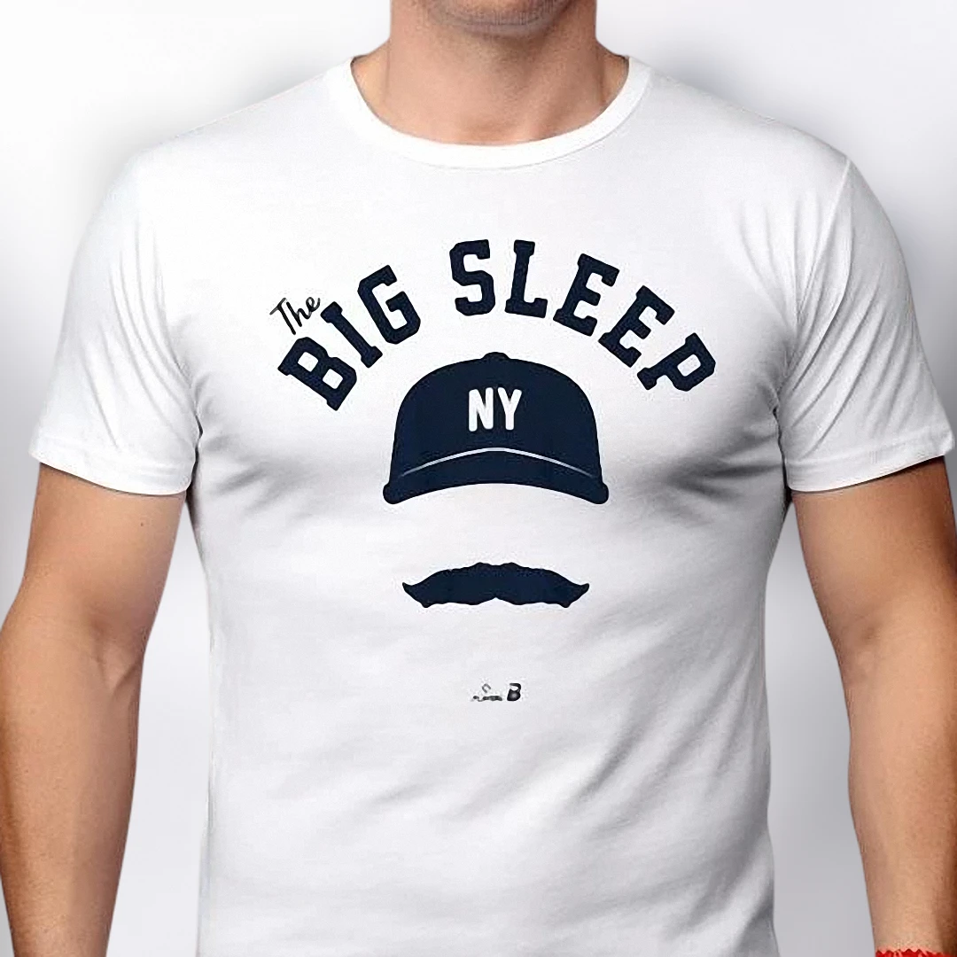 The Big Sleep NY Baseball Graphic Tee, Funny Mustache Sports Fan Shirt, Casual Unisex Cotton Tee Gift