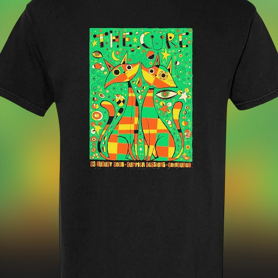 The Cure 23 August 2026 Summer Sessions Edinburgh Tee, Psychedelic Cats Band Concert Graphic Shirt