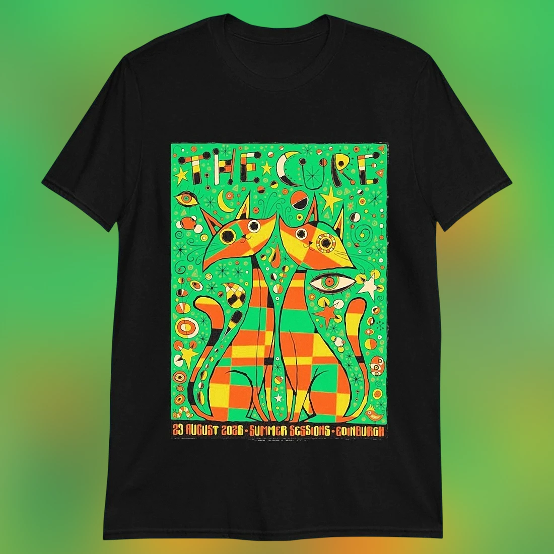 The Cure 23 August 2026 Summer Sessions Edinburgh Tee, Retro Cat Concert Tour Graphic T-Shirt
