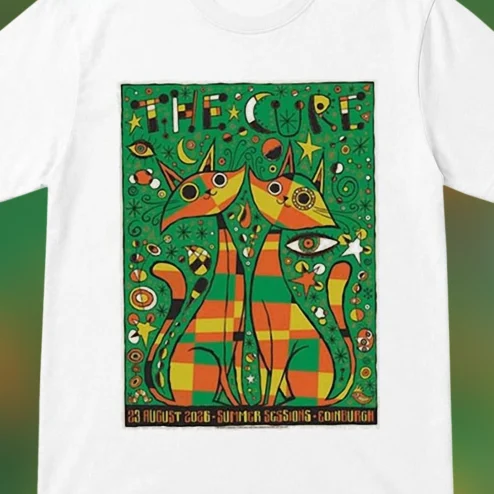 The Cure Edinburgh Summer Sessions 2026 Tee, Retro Psychedelic Cats Concert Shirt