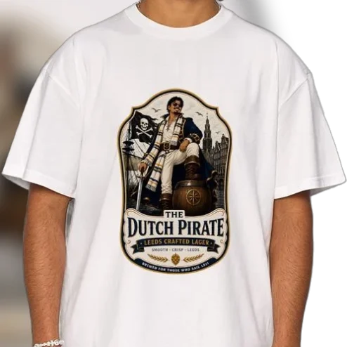 The Dutch Pirate Leeds Crafted Lager Tee, Vintage Brewery Graphic T-Shirt, Nautical Craft Beer Lover Gift