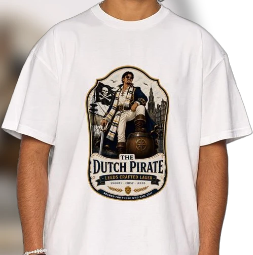 The Dutch Pirate Leeds Crafted Lager Tee, Vintage Brewery Graphic T-Shirt, Nautical Craft Beer Lover Gift