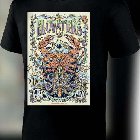 The Elovaters Aug 6 HI-FI Annex Indianapolis IN Concert Tee, Psychedelic Tour Poster Graphic T-Shirt