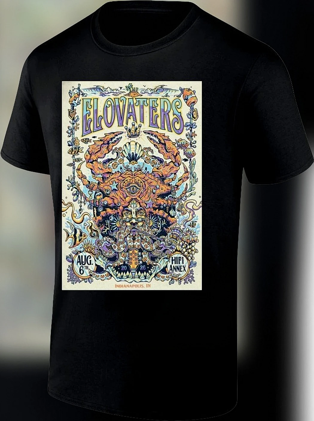 The Elovaters Aug 6 HI-FI Annex Indianapolis IN Concert Tee, Psychedelic Tour Poster Graphic T-Shirt