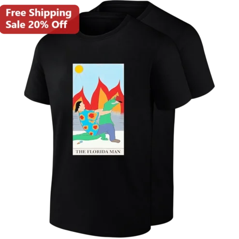 The Florida Man Tarot Card Graphic Tee, Funny Alligator Wrestling Meme T-Shirt Gift