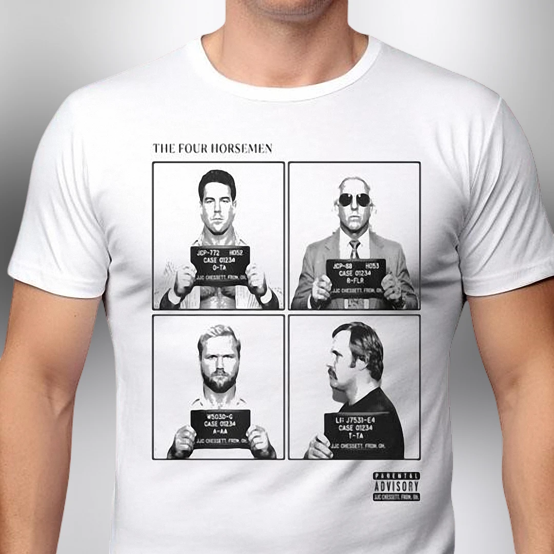 The Four Horsemen Mugshot Vintage Graphic Tee, Retro Pro Wrestling Parody Shirt for Fans