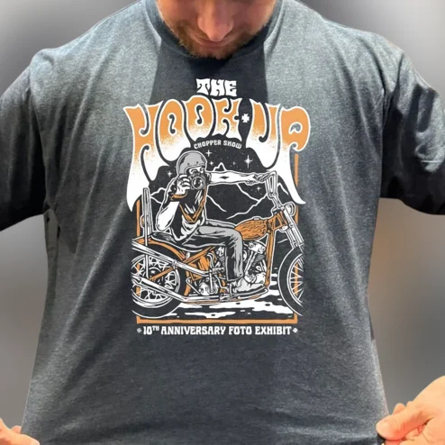 The Hook Up Chopper Show 10th Anniversary Foto Exhibit Tee, Vintage Biker Motorcycle Photography Graphic T-Shirt