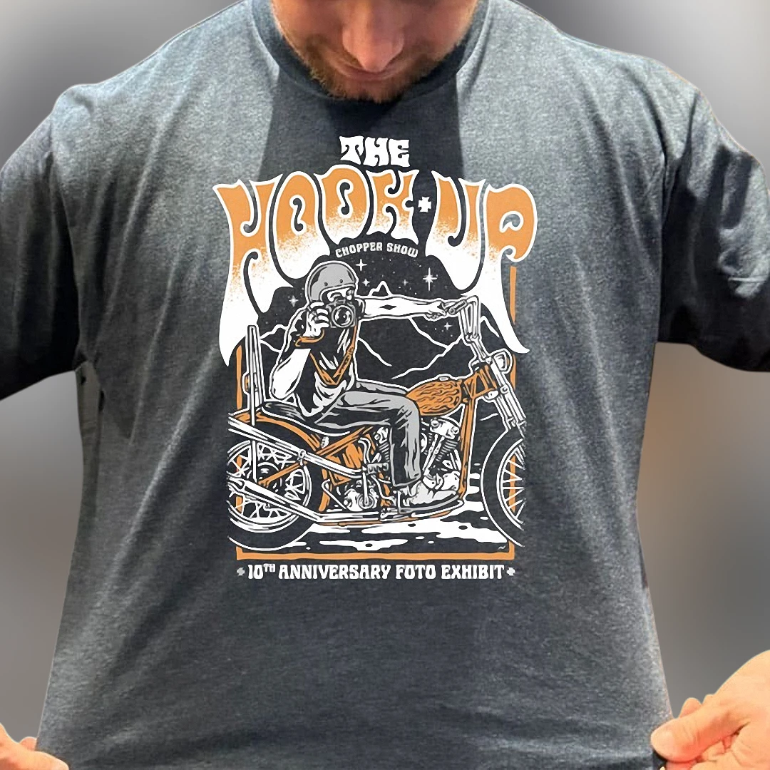 The Hook Up Chopper Show 10th Anniversary Foto Exhibit Tee, Vintage Biker Motorcycle Photography Graphic T-Shirt