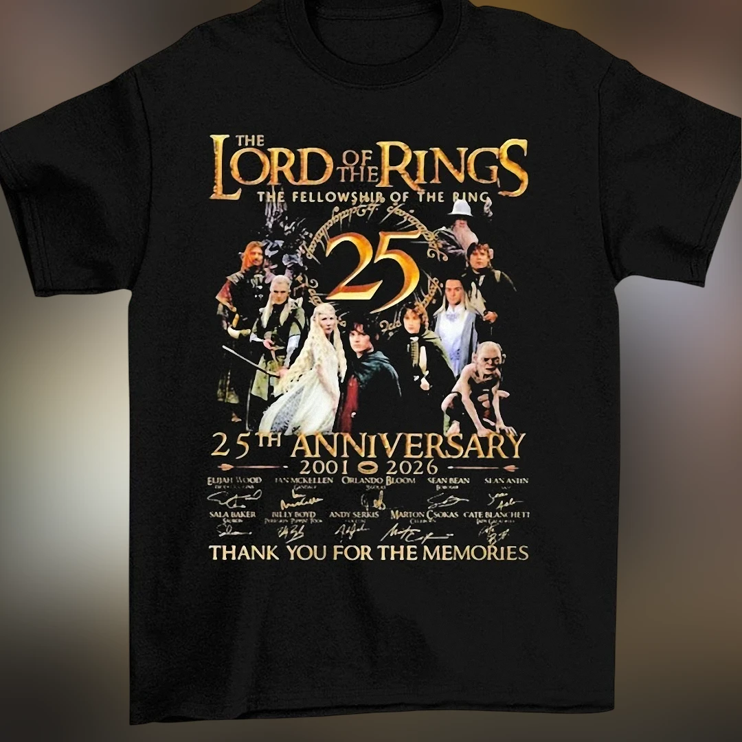 The Lord of the Rings The Fellowship of the Ring 25th Anniversary Tee, 2001 2026 Thank You for the Memories Cast Signatures Shirt