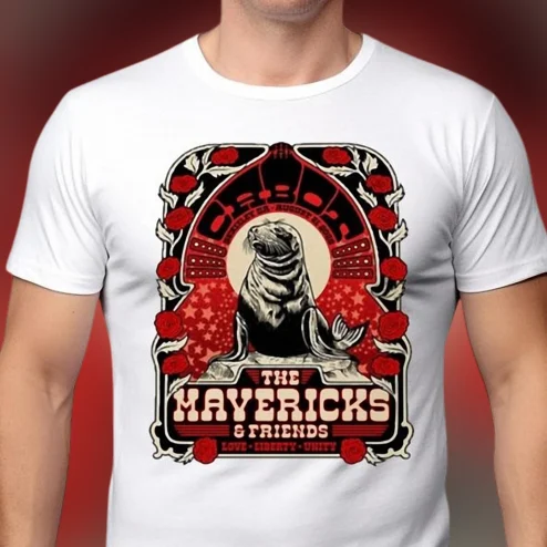 The Mavericks and Friends Love Liberty Unity Tee Vintage Concert Poster Graphic T-Shirt