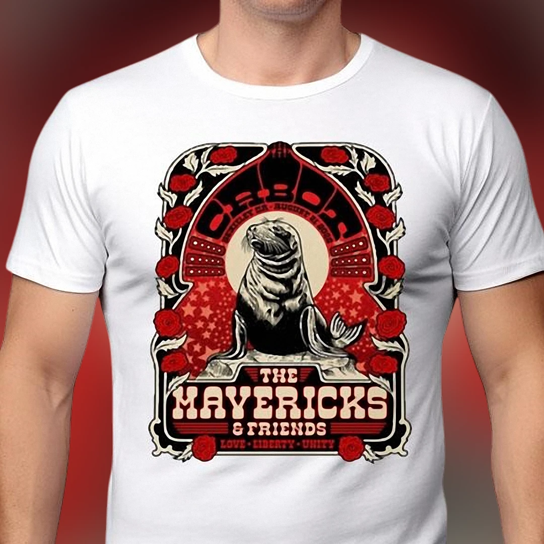The Mavericks and Friends Love Liberty Unity Tee Vintage Concert Poster Graphic T-Shirt
