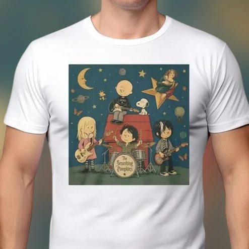 The Smashing Pumpkins Tee Charlie Brown Snoopy Rock Band Graphic T-Shirt
