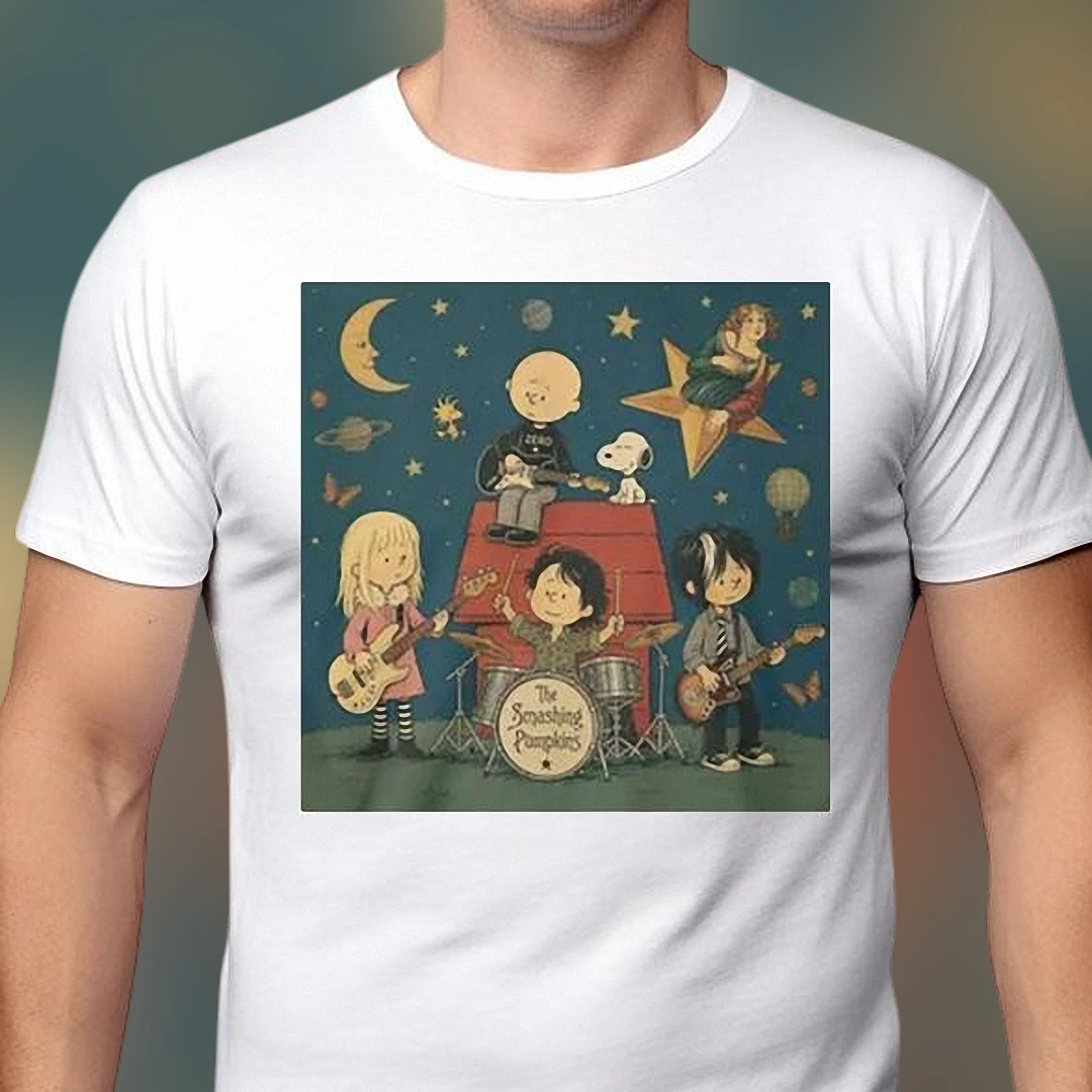 The Smashing Pumpkins Tee Charlie Brown Snoopy Rock Band Graphic T-Shirt