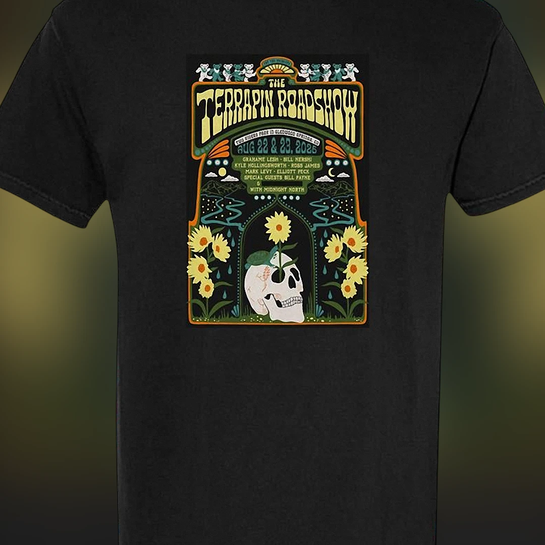 The Terrapin Roadshow Tee Vintage Psychedelic Skull Graphic T-Shirt for Music Lovers