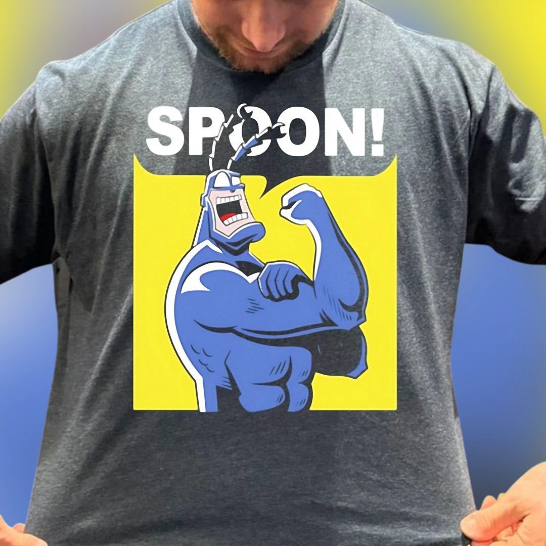 The Tick Spoon! Graphic Tee, Funny Vintage 90s Superhero Comic Cartoon T-Shirt