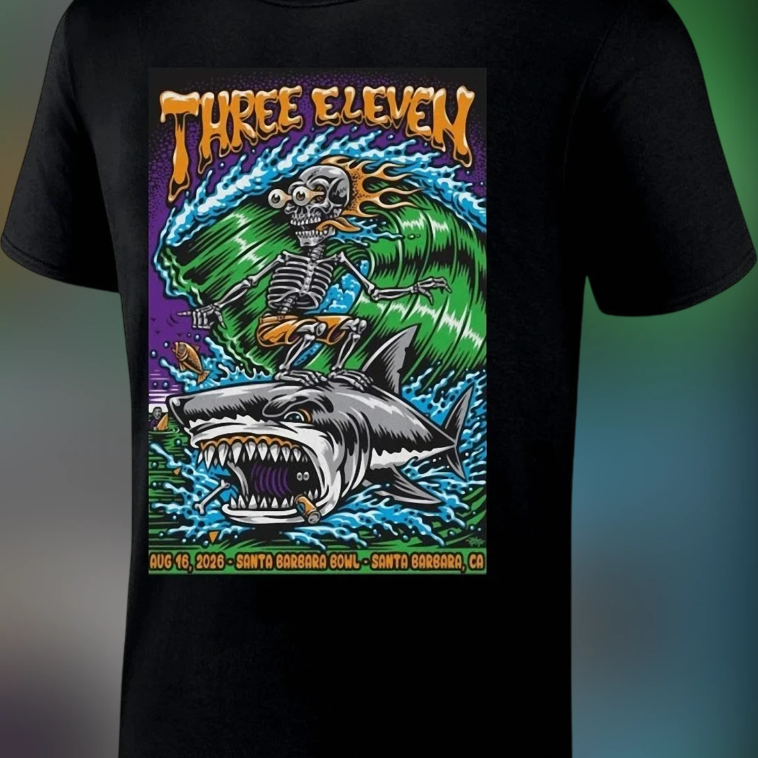 Three Eleven Santa Barbara Bowl Aug 16 2026 Surfing Skeleton Tee Commemorative Concert Tour Shirt