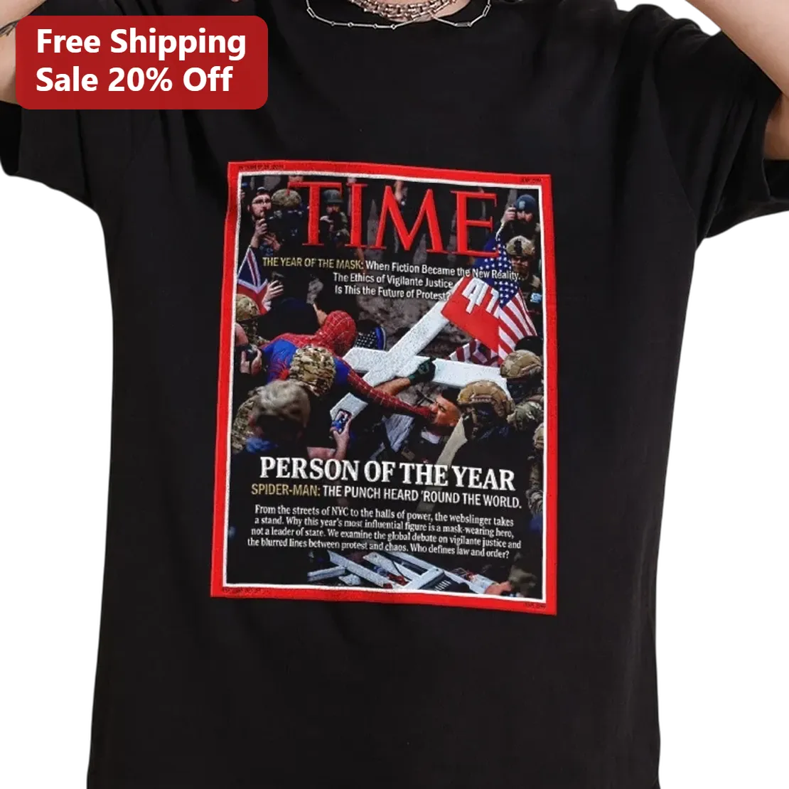 Time Person of the Year Spider-Man Punch Heard Round the World Satirical Tee, Marvel Comic Book Fan Gift