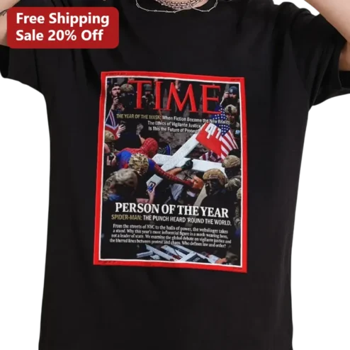Time Person of the Year Spider-Man Tee, The Punch Heard Round the World Parody Graphic Tee Gift for Marvel Comic Fans
