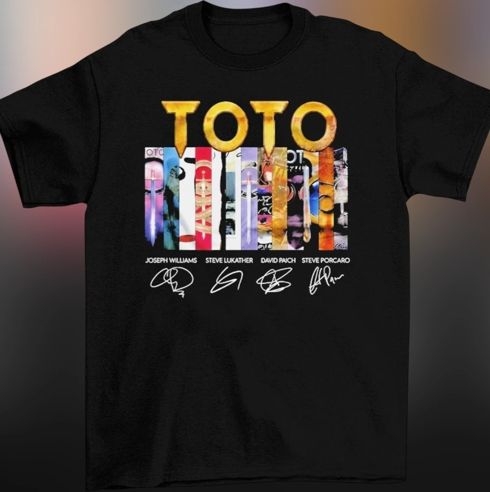 TOTO Band Signatures Album Collage Tee, Steve Lukather Joseph Williams David Paich Steve Porcaro Classic Rock Music Shirt