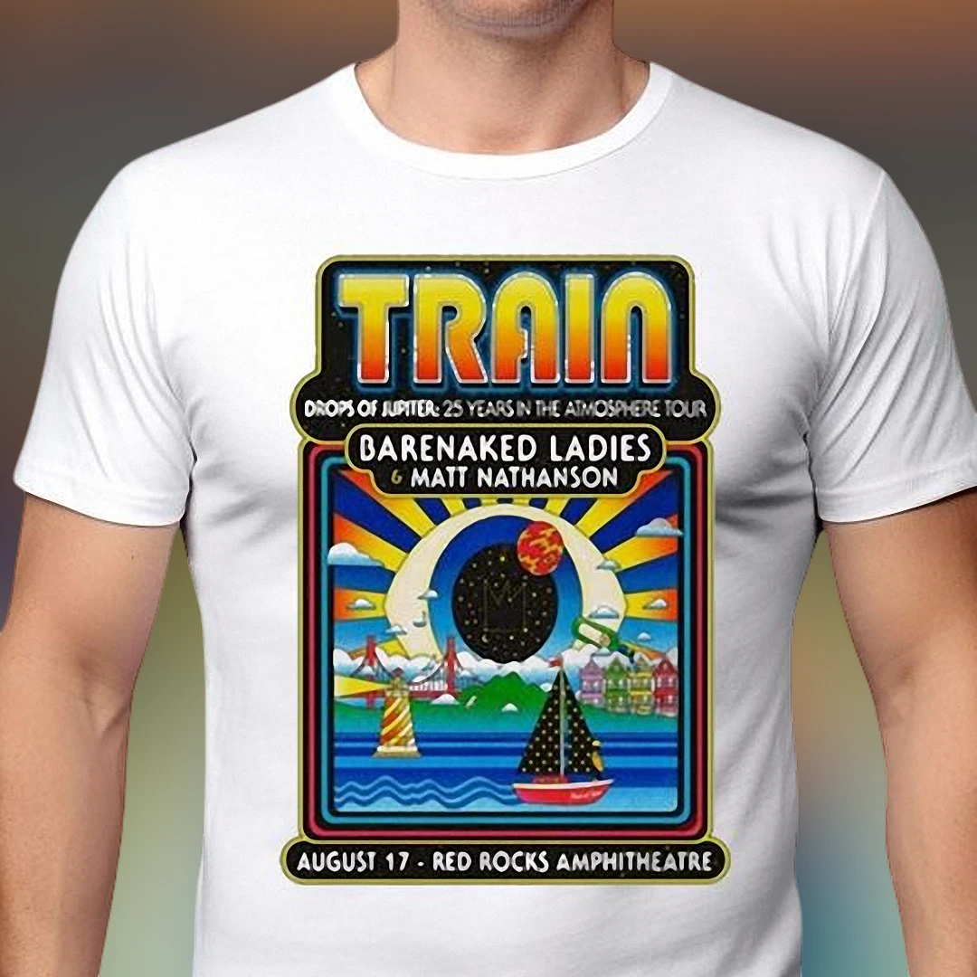 Train Drops of Jupiter Red Rocks August 17 Concert Tee, Barenaked Ladies Matt Nathanson Tour Shirt