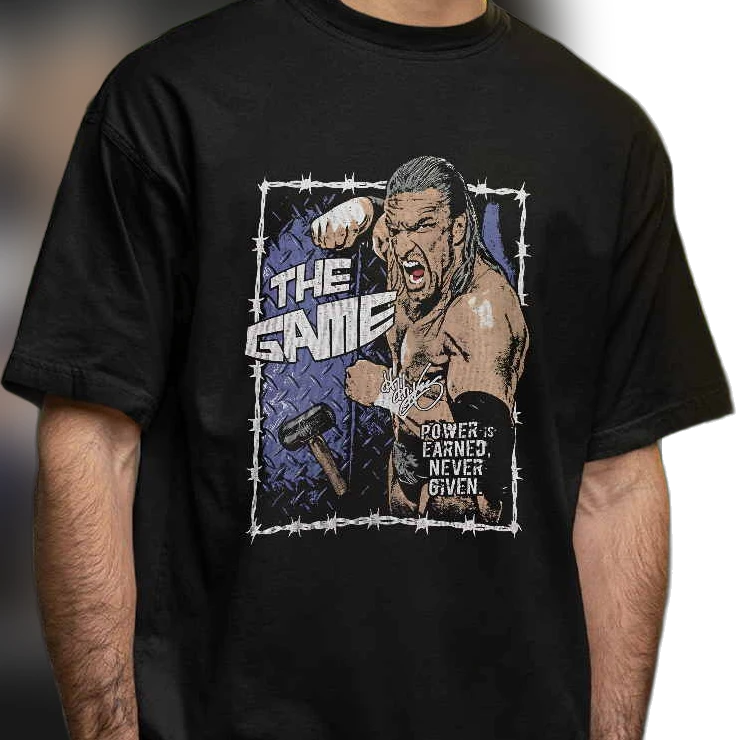 Triple H The Game Power Is Earned Never Given Wrestling Tee, Vintage Distressed Sledgehammer Graphic Shirt