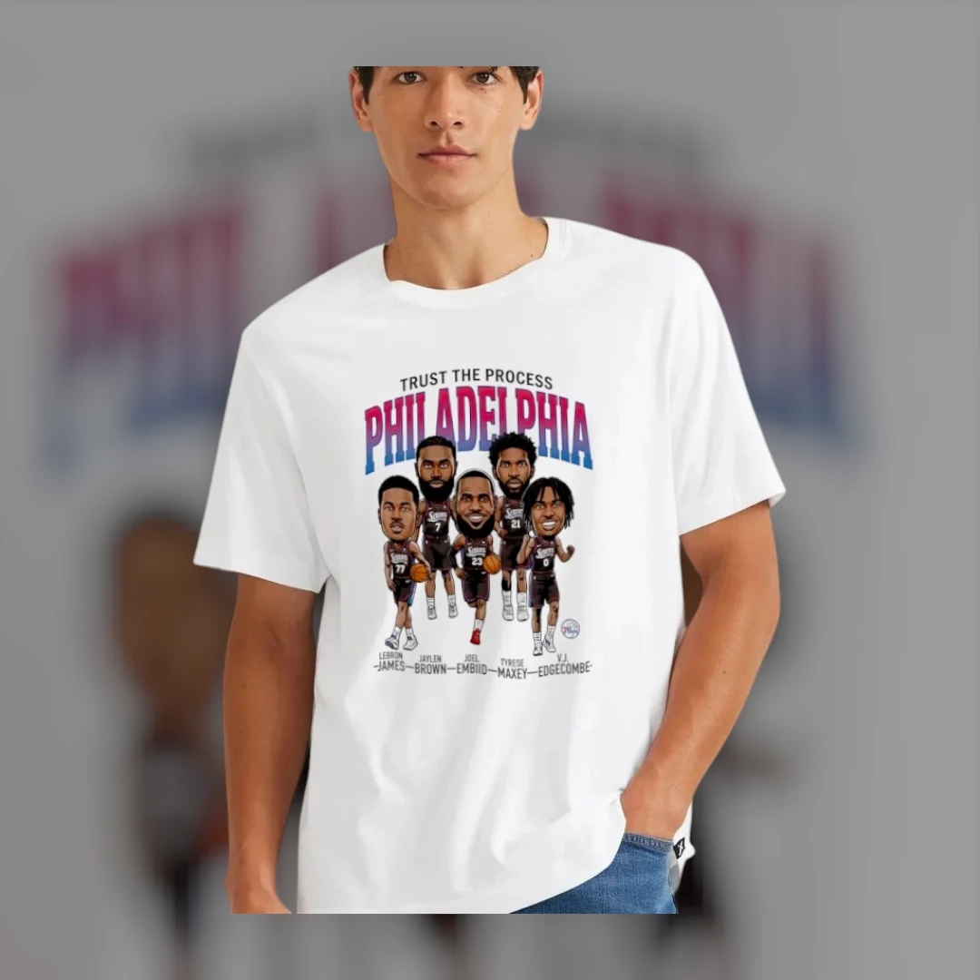 Trust The Process Philadelphia Basketball Tee LeBron James Joel Embiid Tyrese Maxey Caricature Shirt