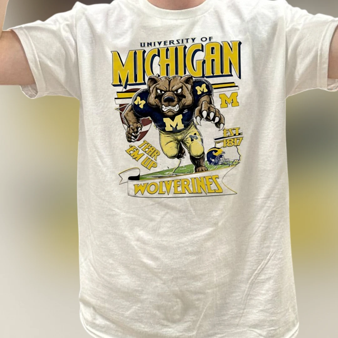 University of Michigan Wolverines EST Tee Tear Em Up Retro College Football Game Day Graphic Shirt