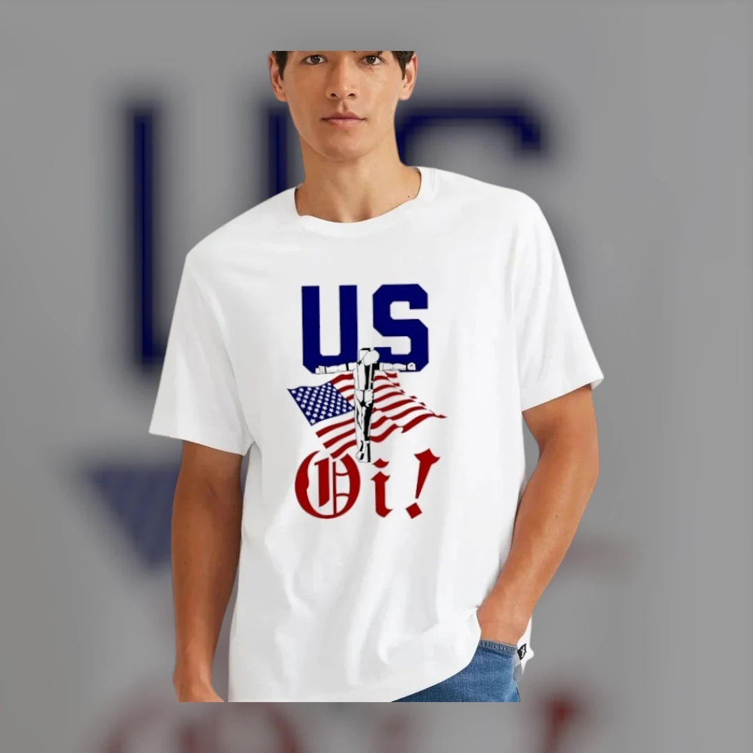 US Oi! American Flag Crucifix Patriotic Punk Graphic Tee