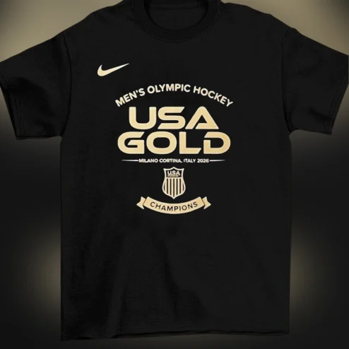 USA Gold Milano Cortina 2026 Men's Olympic Hockey Champions Tee, Commemorative Ice Hockey Fan Shirt