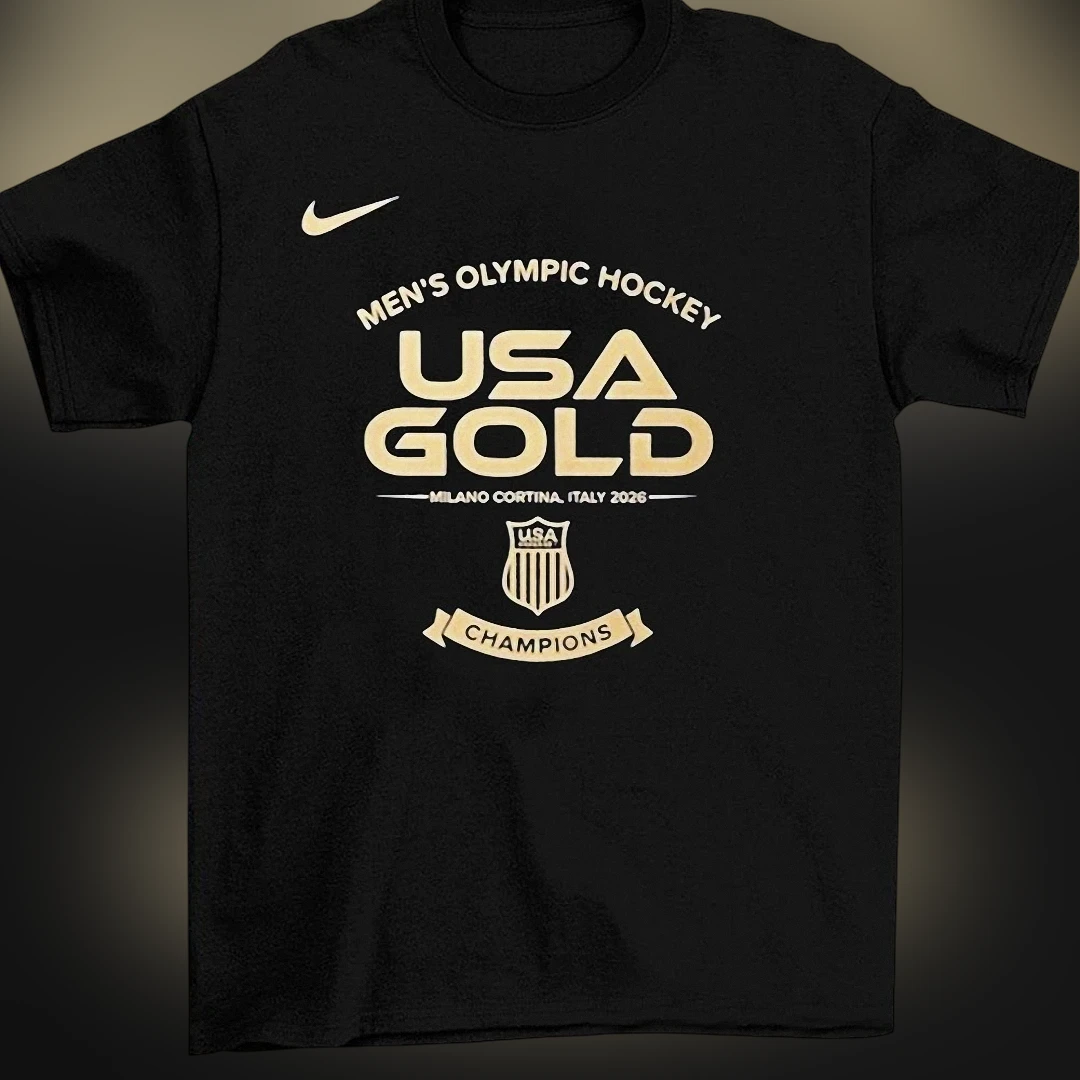 USA Gold Milano Cortina 2026 Men's Olympic Hockey Champions Tee, Commemorative Ice Hockey Fan Shirt
