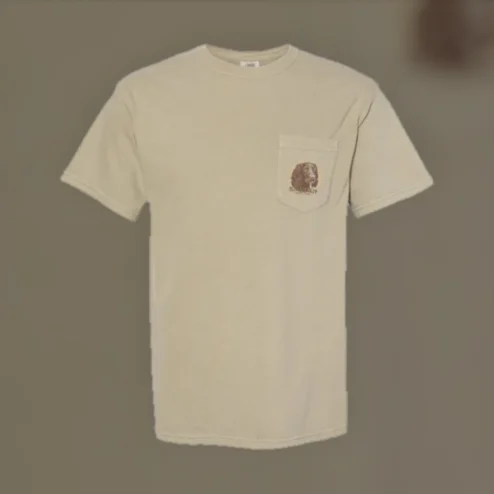 Vintage Spaniel Dog Graphic Beige Pocket Tee Minimalist Chest Emblem T-Shirt