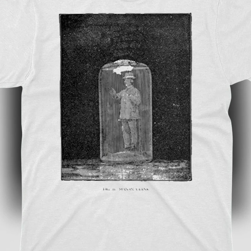 Vintage Surreal Man in a Bottle Illustration Tee, Retro Weird Art Graphic T-Shirt, Dreamcore Aesthetic Gift