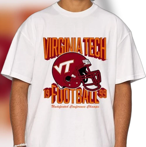 Virginia Tech Football 1999 Undefeated Conference Champs Tee, Retro Hokies Helmet Graphic Game Day T-Shirt