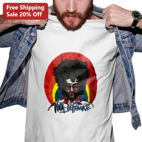 VIVA LA FRANKIE Tee Retro Rainbow Glitch Art Graphic Shirt for Music Fans and Indie Concert Lovers