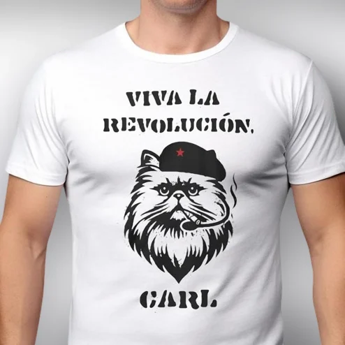 Viva La Revolución Carl Che Guevara Cat Parody Tee, Funny Revolutionary Persian Cat Graphic T-Shirt Gift