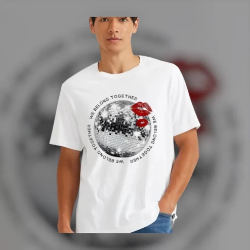 We Belong Together Disco Ball Tee Retro Lip Kiss Matching Couple Anniversary Gift