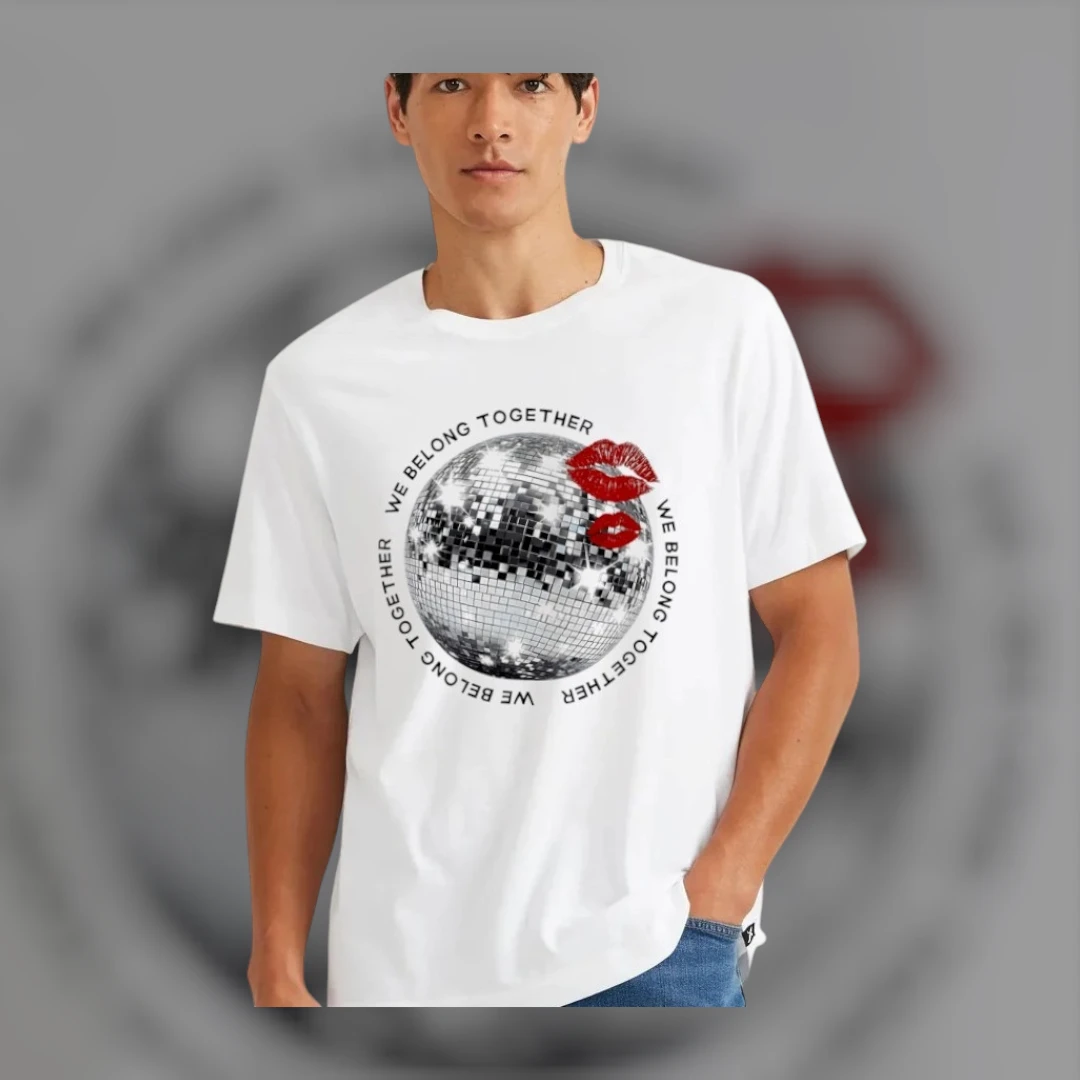 We Belong Together Disco Ball Tee Retro Lip Kiss Matching Couple Anniversary Gift