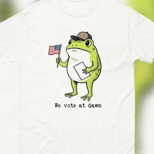 We Vote at Dawn Frog Election Day Tee, Funny Patriotic American Flag Voting Graphic Shirt