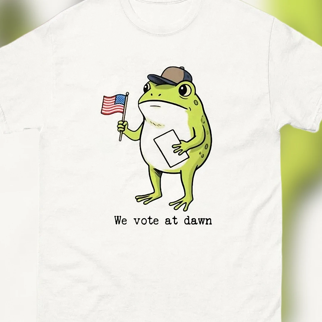 We Vote at Dawn Frog Election Day Tee, Funny Patriotic American Flag Voting Graphic Shirt