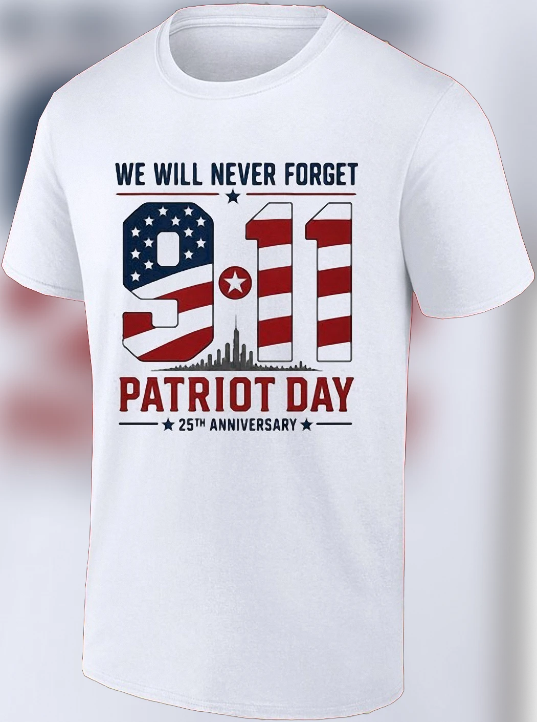 We Will Never Forget 9/11 Patriot Day 25th Anniversary Tee, September 11 Memorial Remembrance Graphic Shirt