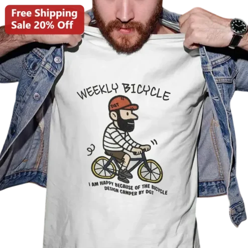 Weekly Bicycle Tee, Funny Bearded Cyclist Cartoon Shirt, Vintage Bike Riding Graphic Tee Gift for Cyclists
