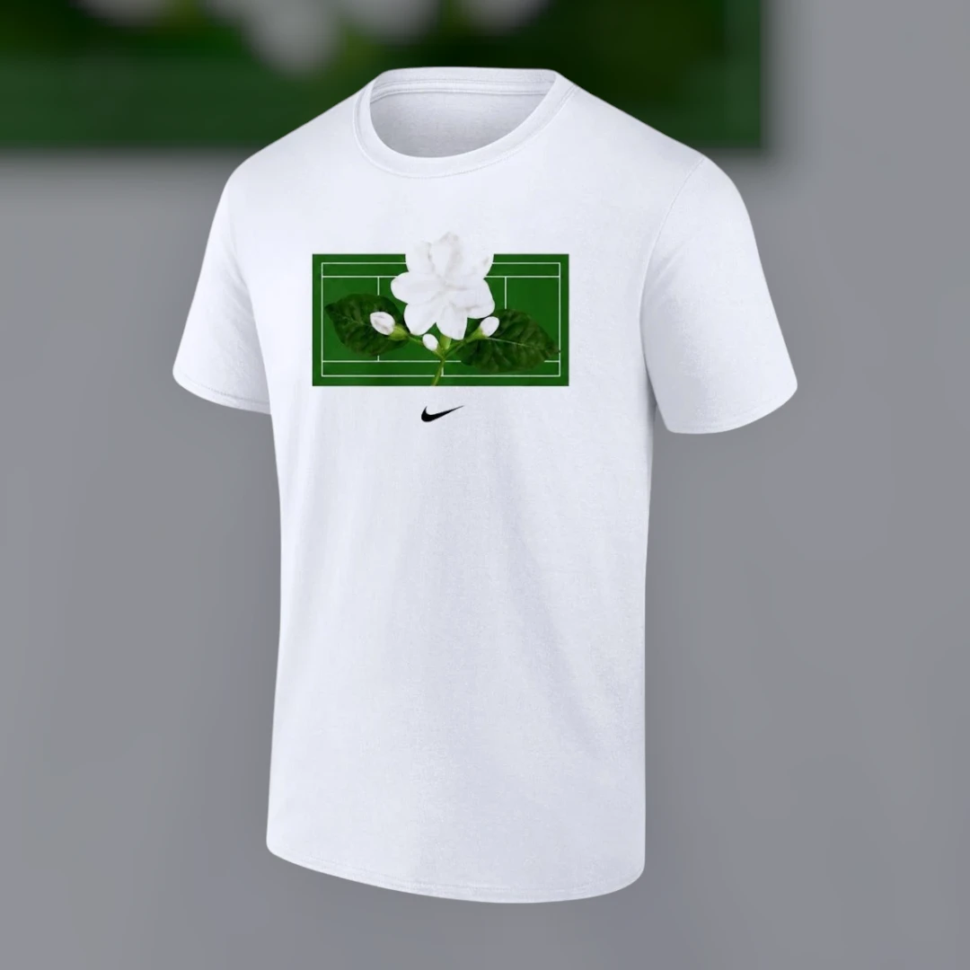 White Flower Botanical Tennis Court Graphic Tee