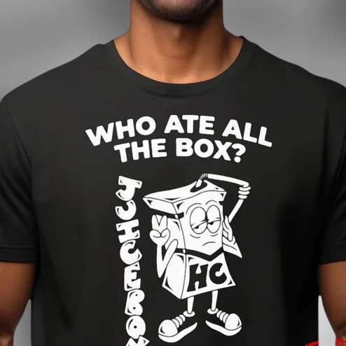 Who Ate All the Box Juice Box Graphic Tee, Funny Cartoon Beverage Streetwear T-Shirt