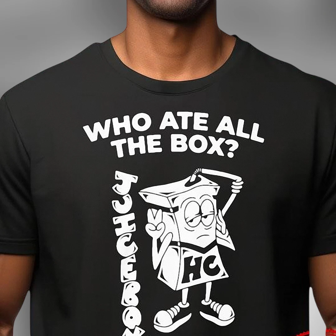 Who Ate All the Box Juice Box Graphic Tee, Funny Cartoon Beverage Streetwear T-Shirt